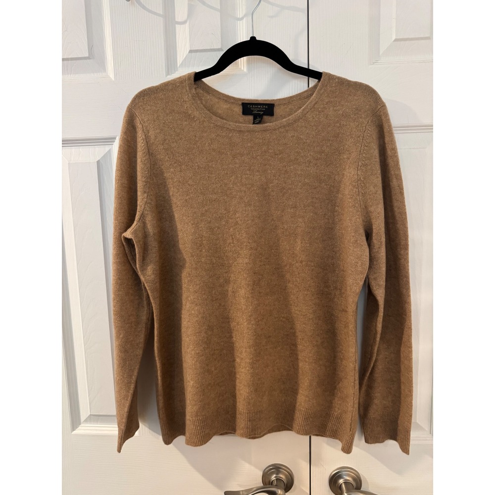 Charter Club Luxury 100% Cashmere Sweater Camel Tan Crew Neck Womens Large